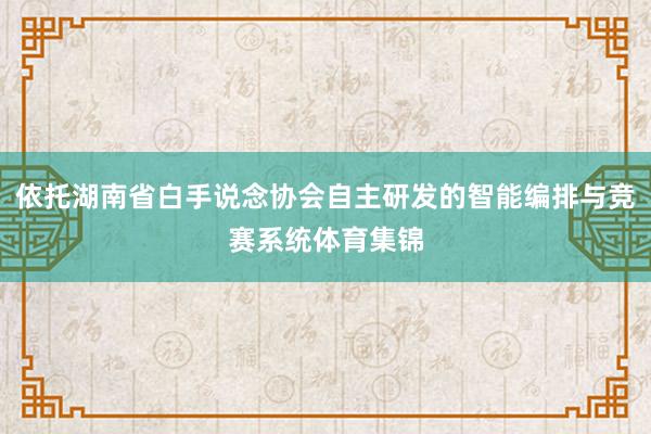 依托湖南省白手说念协会自主研发的智能编排与竞赛系统体育集锦