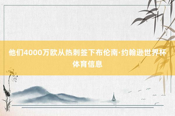 他们4000万欧从热刺签下布伦南·约翰逊世界杯体育信息