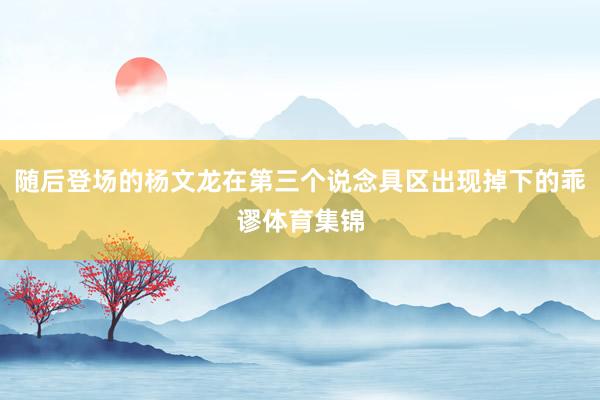 随后登场的杨文龙在第三个说念具区出现掉下的乖谬体育集锦