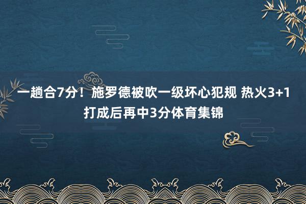 一趟合7分！施罗德被吹一级坏心犯规 热火3+1打成后再中3分体育集锦
