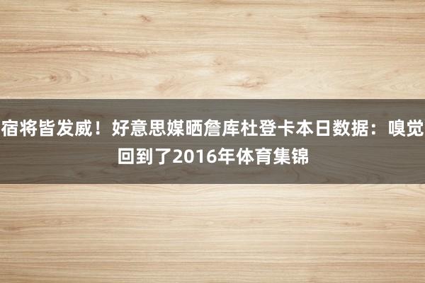 宿将皆发威！好意思媒晒詹库杜登卡本日数据：嗅觉回到了2016年体育集锦